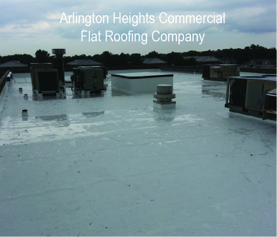 Commercial tpo flat roof on a rainy day