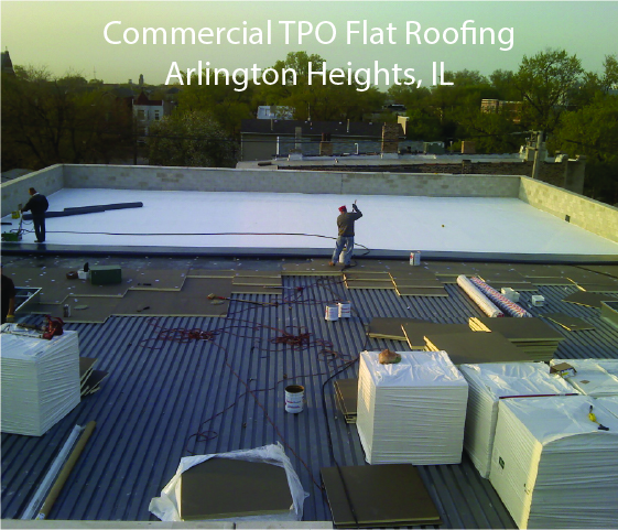 Commercial TPO Flat Roof in progress in Arlington Heights, IL